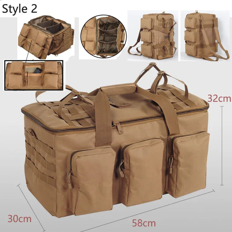 55L Luggage Duffel Bag Camping Backpack Tactical Large Bags Men's Hiking Travel Mountaineering Trip Utility Gym Weekend Duffle