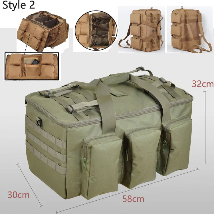 55L Luggage Duffel Bag Camping Backpack Tactical Large Bags Men's Hiking Travel Mountaineering Trip Utility Gym Weekend Duffle
