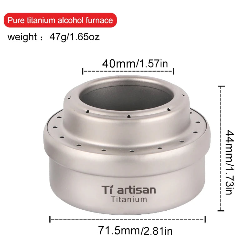 Tiartisan Titanium Ultralight Portable Mini Alcohol Stove Outdoor Camping Liquid/Solid Alcohol Pocket Stove With Cover/Stand