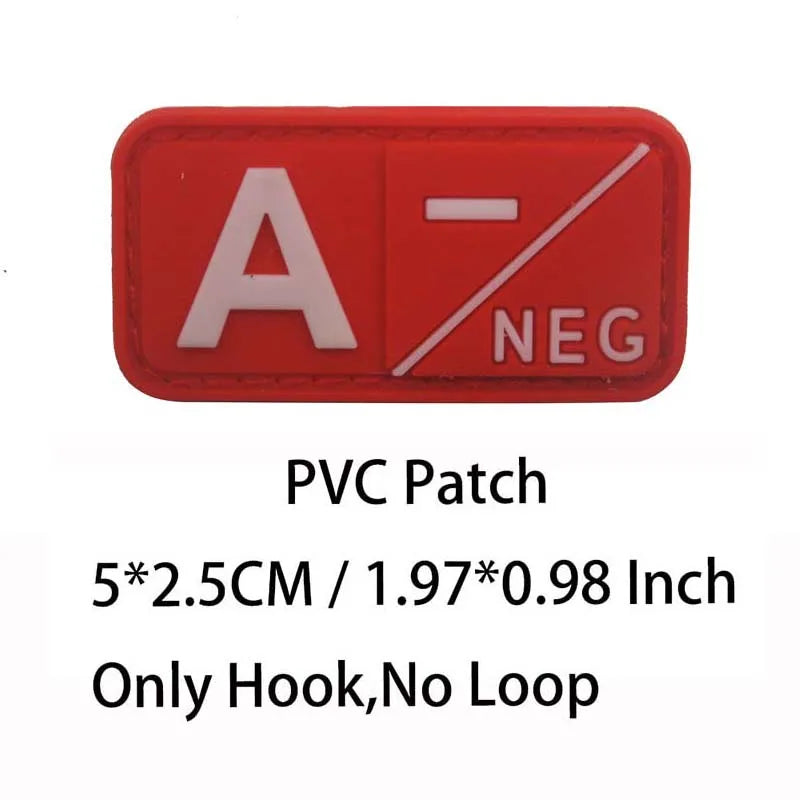 Small Patch with Hook,PVC Blood Type A B AB O POS NEG Emblemen,Patches Military Tactical Badges on Backpack,Outdoor Equipment
