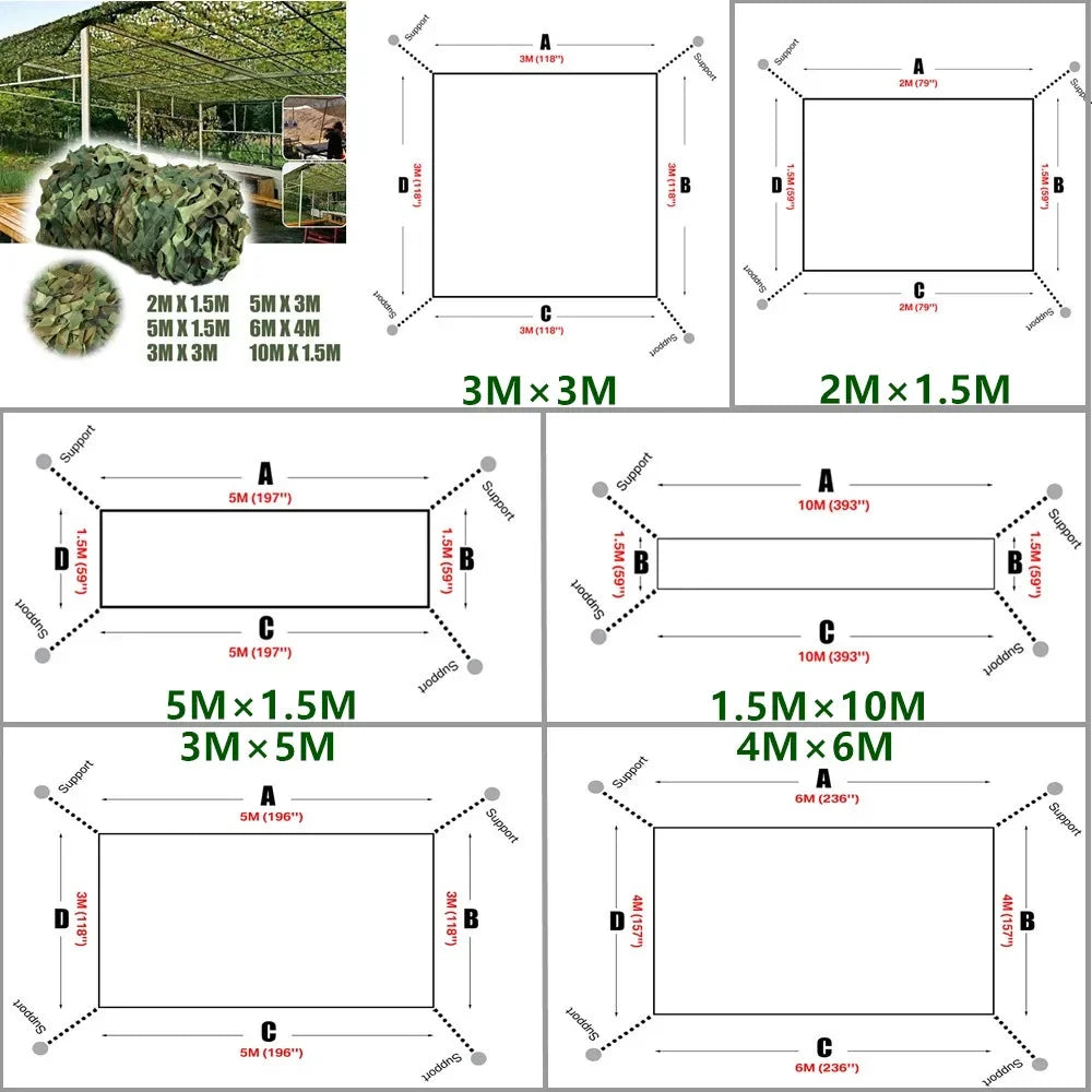 Camo Netting Hunting Camouflage Net 10Mx1.5M 4Mx6M Woodland Training Sunshade Mesh Nets for Camping Sun Shelter Car Shade Covers