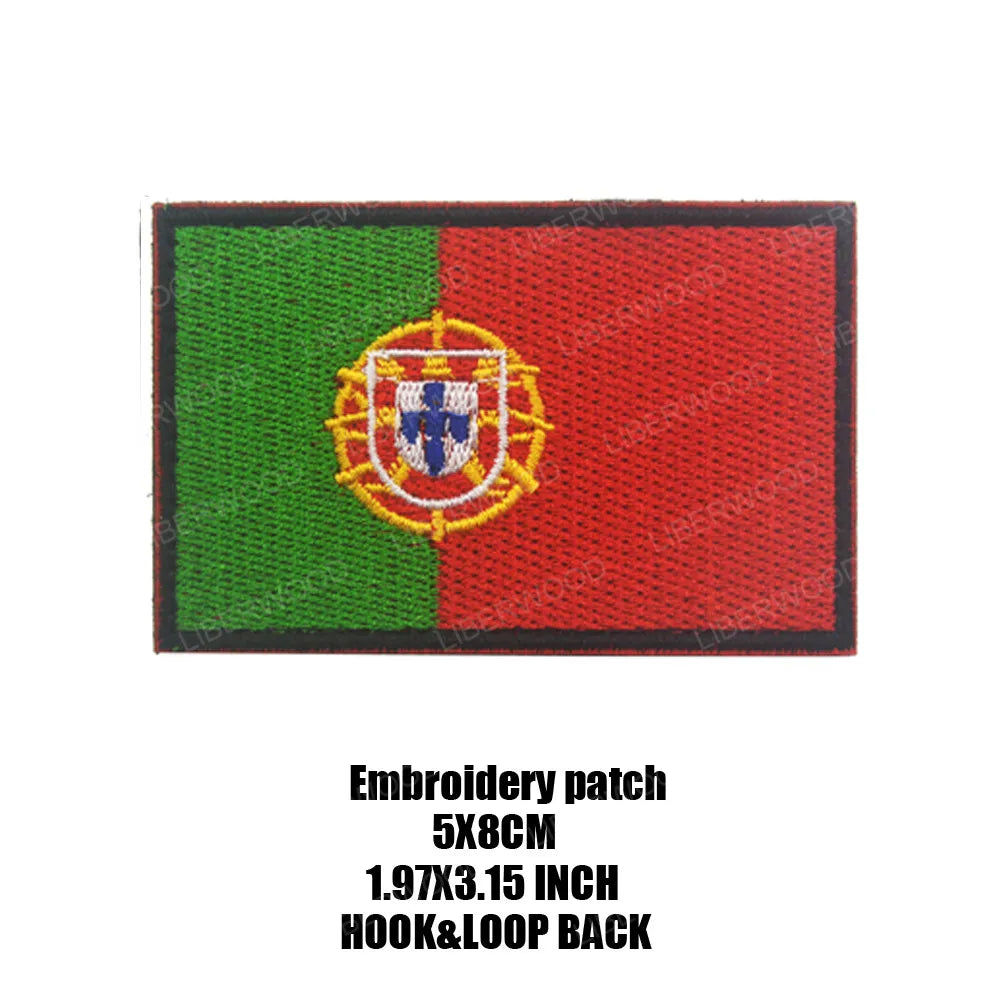 LIBERWOOD Portugal Flag PVC Rubber Embroidery Patch Blue Line Army Badge Tactical Emblem Backpack Applique