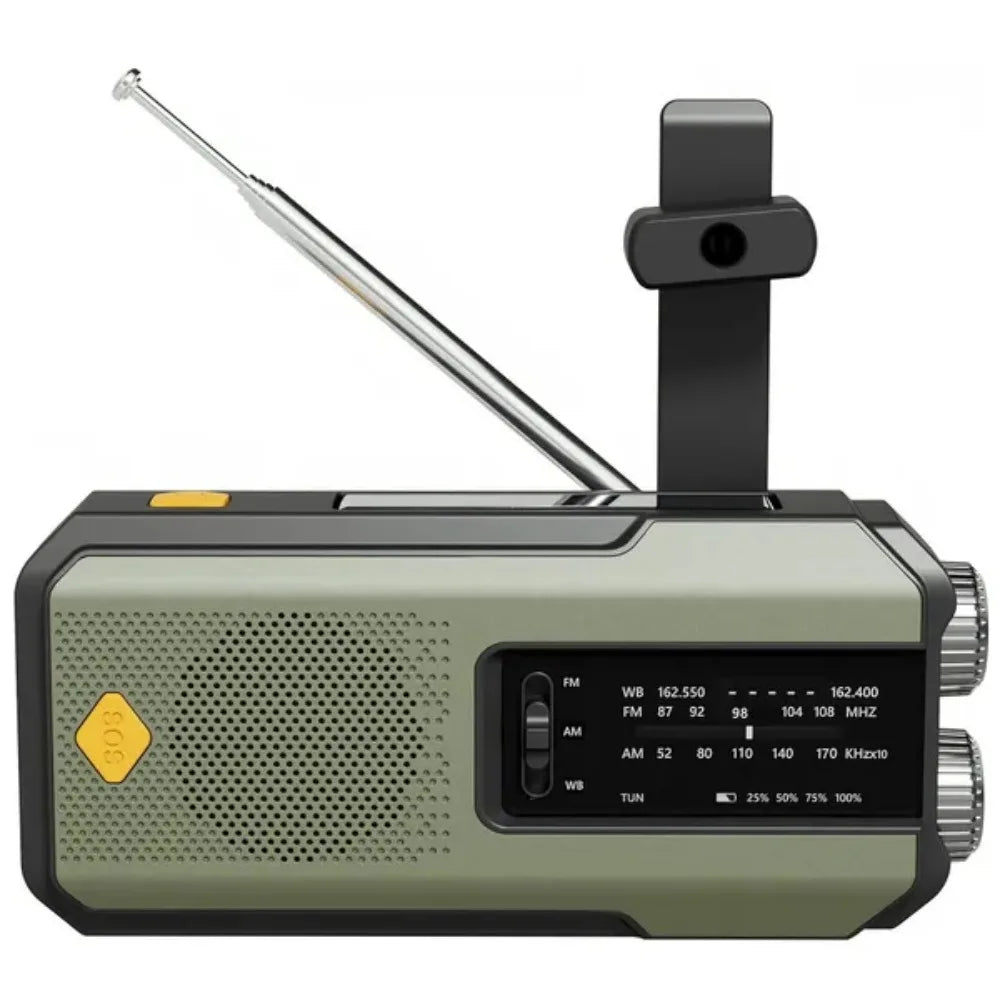 Weather Radio Emergency Multifunctional Radio FM AM WB Hand Crank Solar USB Charging 2000mAh Power Bank LED Flashlight Torch