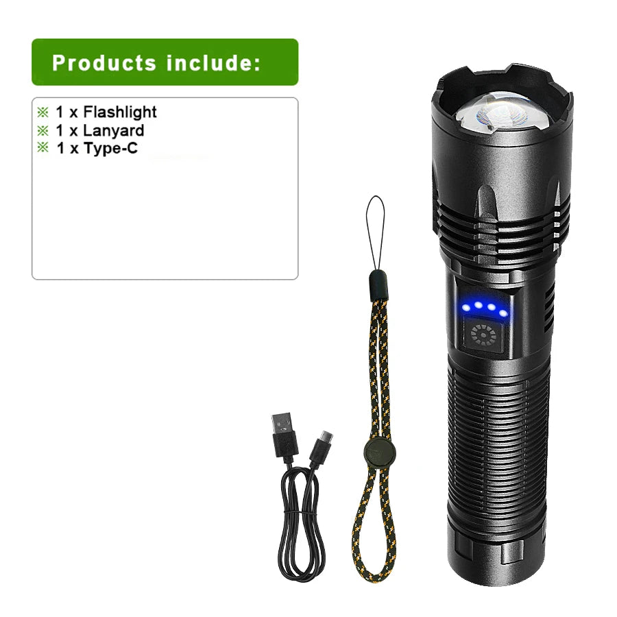 Lanterna de alta potência com foco (bateria + slot para pilhas)