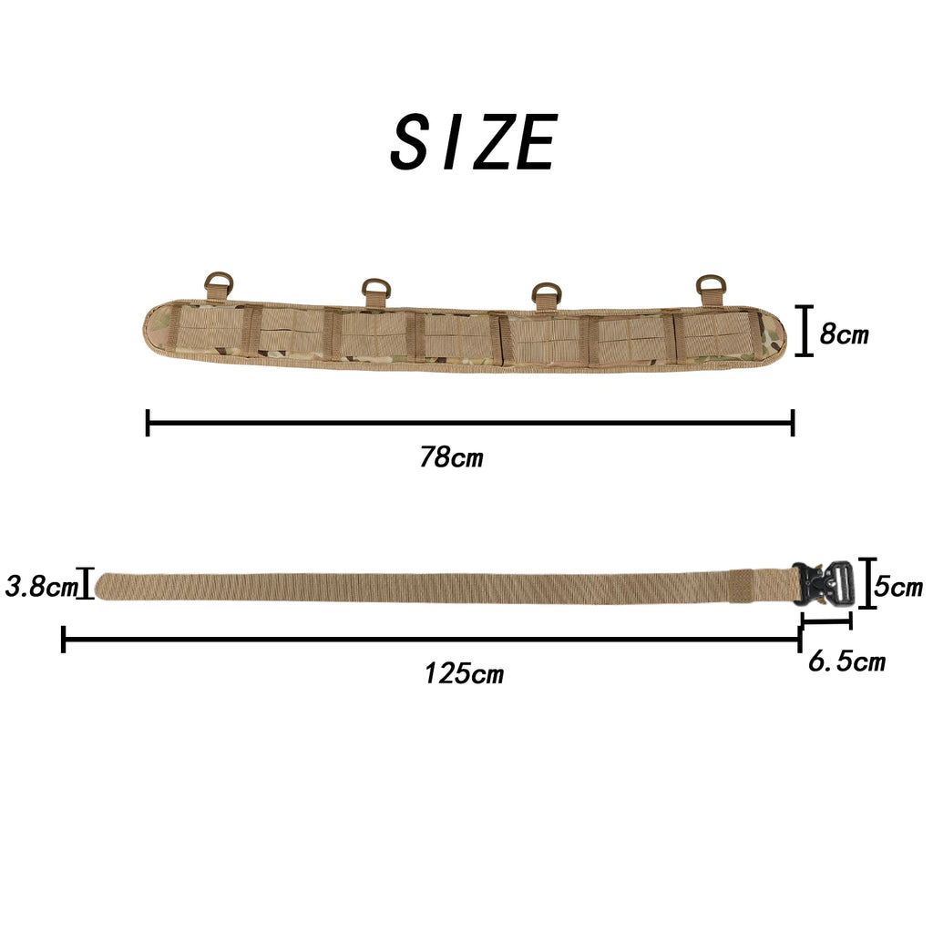 JSJM Tactical Belt Adjustable Belt Outdoor Work Men Belt Combat CS Hunting Paintball Padded Waist Belts Pocket