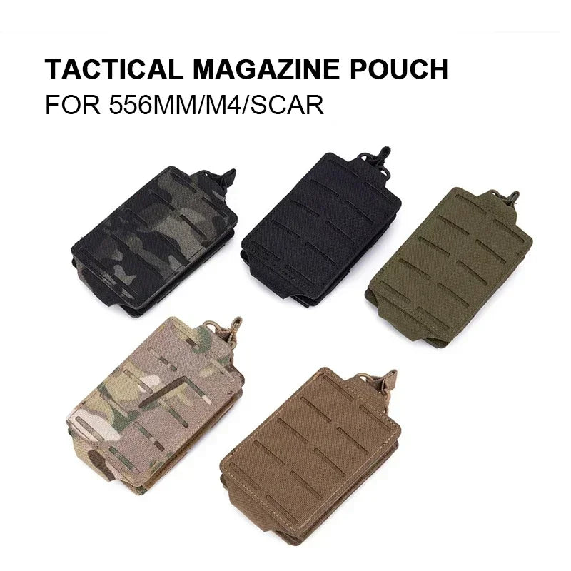 M4 M16 AR15 5.56mm magazine pouch, single magazine holster, MOLLE compatible, EDC waist pouch with laser-cut openings