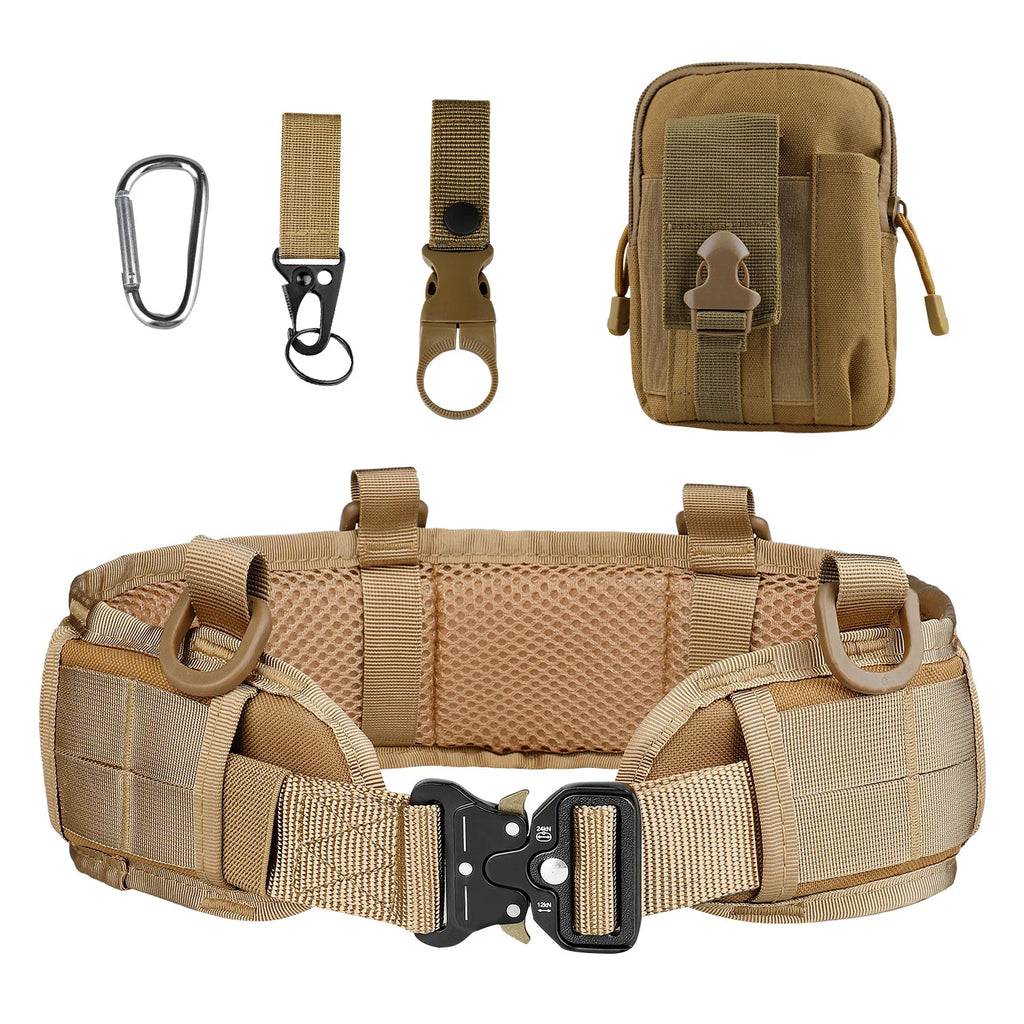JSJM Tactical Belt Adjustable Belt Outdoor Work Men Belt Combat CS Hunting Paintball Padded Waist Belts Pocket