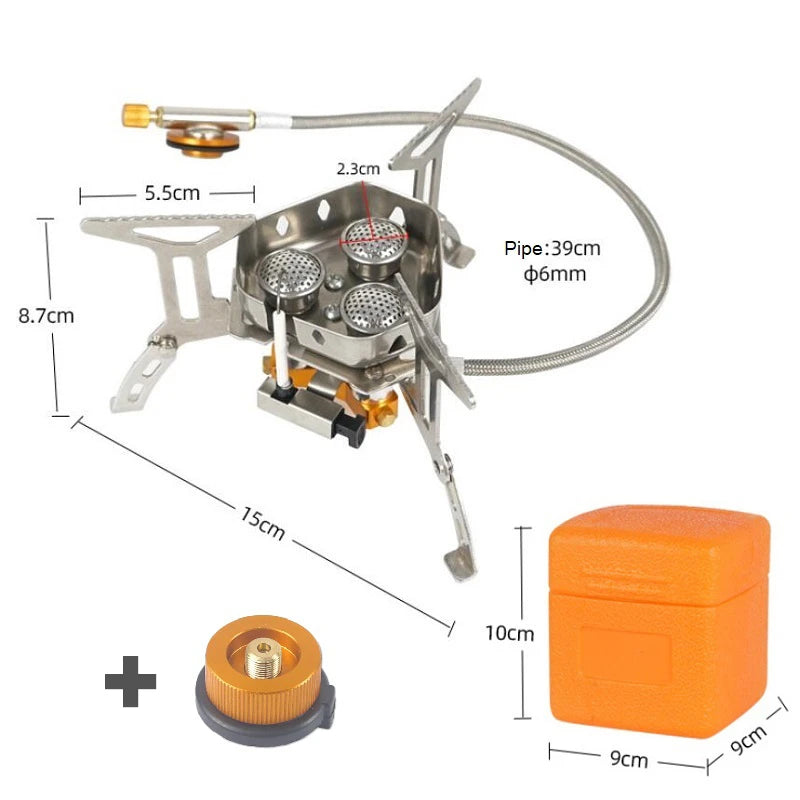 Newest Arrival Outdoor Portable Three Head Stove Camping Windproof Stove Camping Picnic Burner Outdoor Foldable Gas Stove