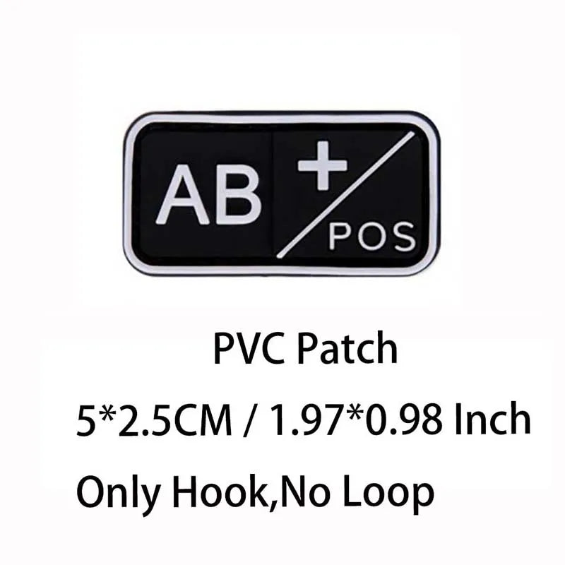 Small Patch with Hook,PVC Blood Type A B AB O POS NEG Emblemen,Patches Military Tactical Badges on Backpack,Outdoor Equipment