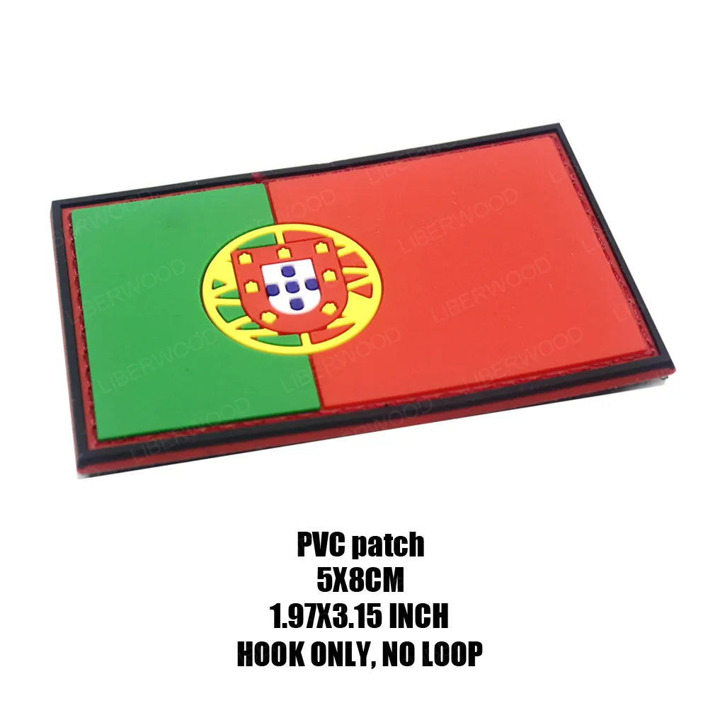 LIBERWOOD Portugal Flag PVC Rubber Embroidery Patch Blue Line Army Badge Tactical Emblem Backpack Applique