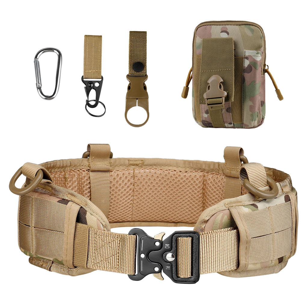 JSJM Tactical Belt Adjustable Belt Outdoor Work Men Belt Combat CS Hunting Paintball Padded Waist Belts Pocket