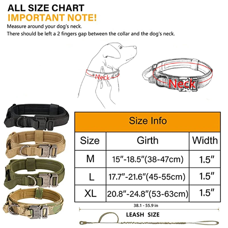 Durable Tactical Dog Collar and Leash Adjustable Military Pet Collar Leash Medium Large Dog German Shepherd Training Accessories