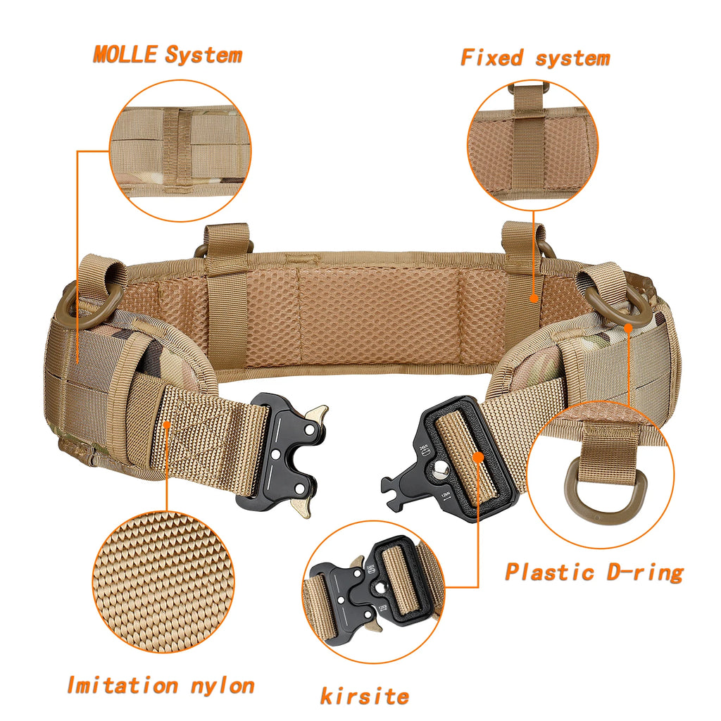 JSJM Tactical Belt Adjustable Belt Outdoor Work Men Belt Combat CS Hunting Paintball Padded Waist Belts Pocket
