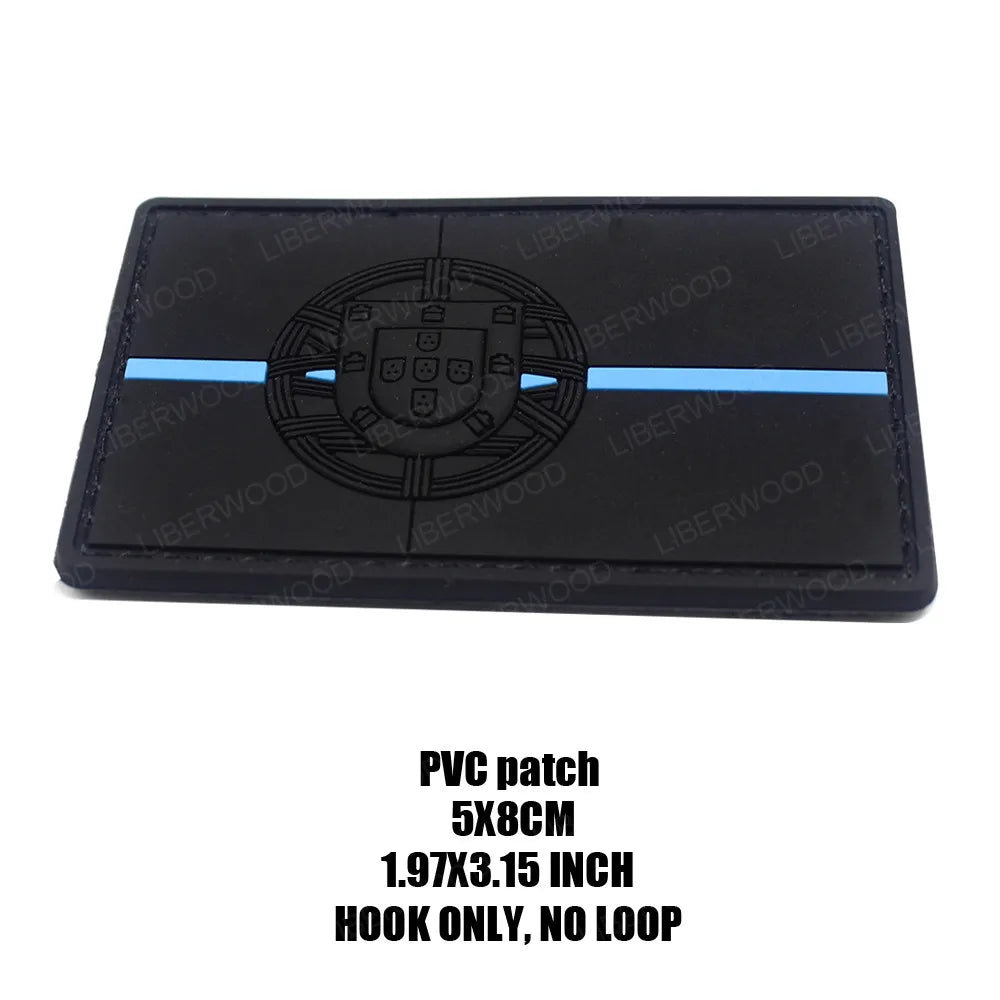 LIBERWOOD Portugal Flag PVC Rubber Embroidery Patch Blue Line Army Badge Tactical Emblem Backpack Applique