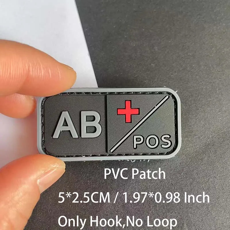 Small Patch with Hook,PVC Blood Type A B AB O POS NEG Emblemen,Patches Military Tactical Badges on Backpack,Outdoor Equipment