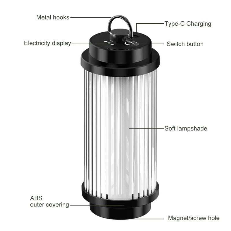 Outdoor camping tools camping lights 5 kinds of lights adjustable ceiling can be connected with the bracket TYPE-C charging.