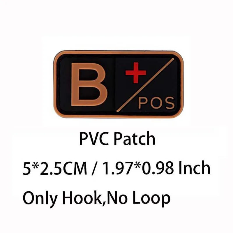 Small Patch with Hook,PVC Blood Type A B AB O POS NEG Emblemen,Patches Military Tactical Badges on Backpack,Outdoor Equipment