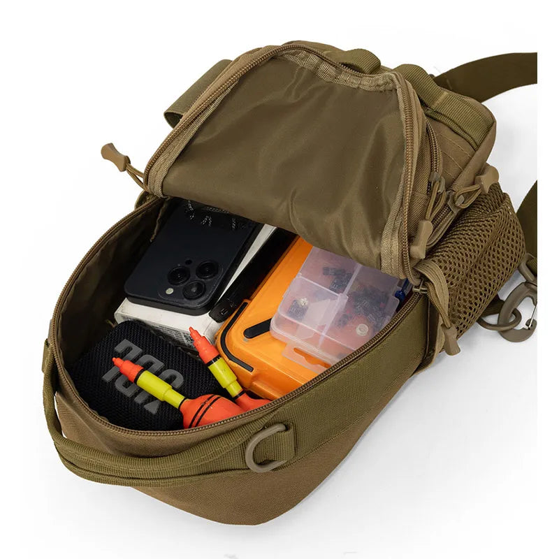 Tactical Climbing Chest Bag Backpack Accessories Lure Outdoor Fishing Camping Hiking Bag with Rod Holder Men Molle Fanny Pack