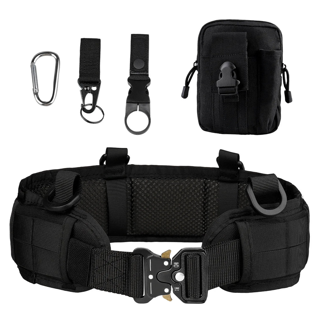 JSJM Tactical Belt Adjustable Belt Outdoor Work Men Belt Combat CS Hunting Paintball Padded Waist Belts Pocket