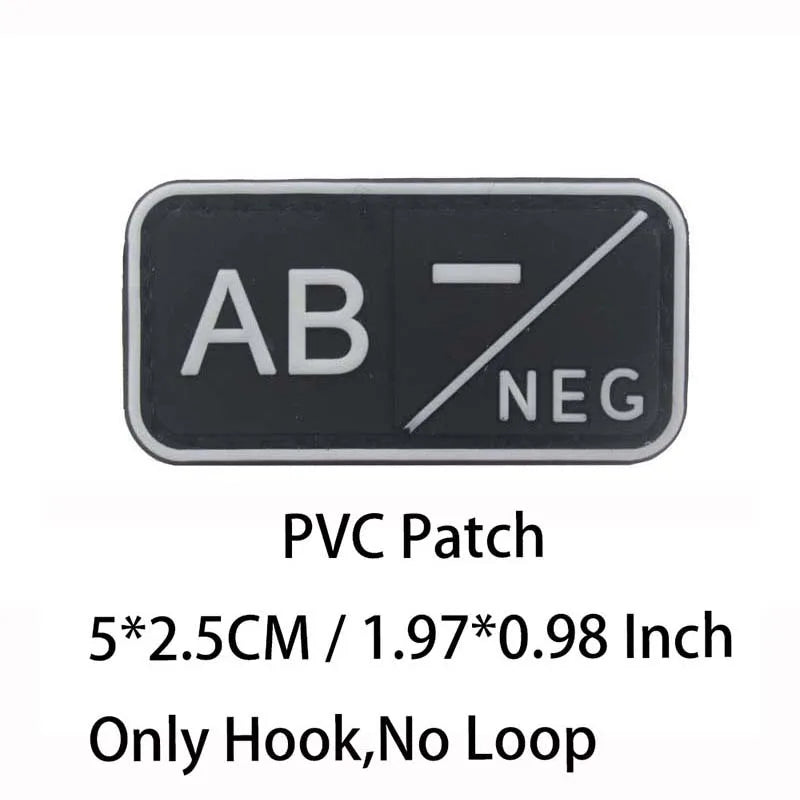 Small Patch with Hook,PVC Blood Type A B AB O POS NEG Emblemen,Patches Military Tactical Badges on Backpack,Outdoor Equipment