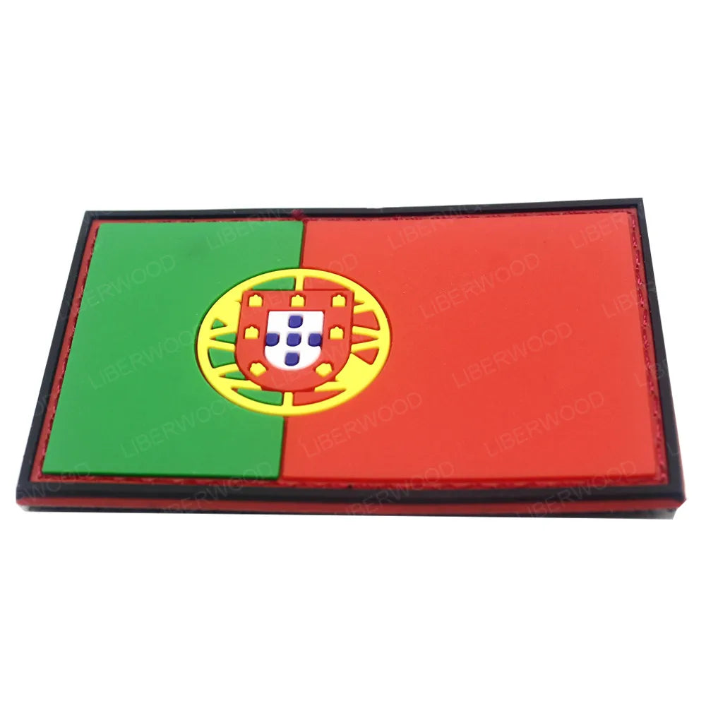 LIBERWOOD Portugal Flag PVC Rubber Embroidery Patch Blue Line Army Badge Tactical Emblem Backpack Applique