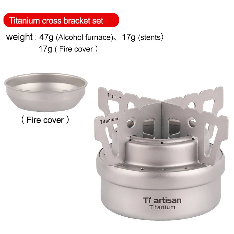 Tiartisan Titanium Ultralight Portable Mini Alcohol Stove Outdoor Camping Liquid/Solid Alcohol Pocket Stove With Cover/Stand