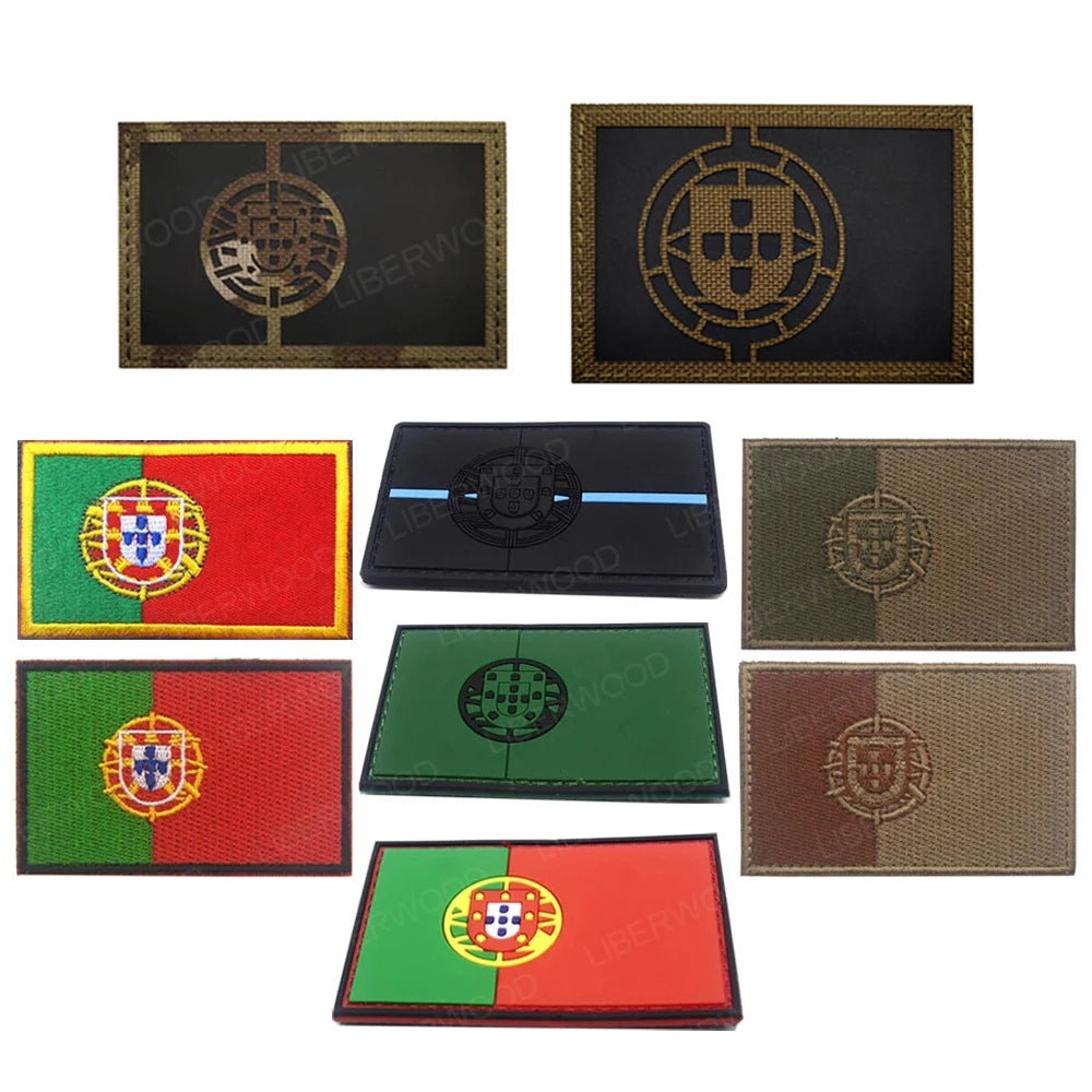 LIBERWOOD Portugal Flag PVC Rubber Embroidery Patch Blue Line Army Badge Tactical Emblem Backpack Applique