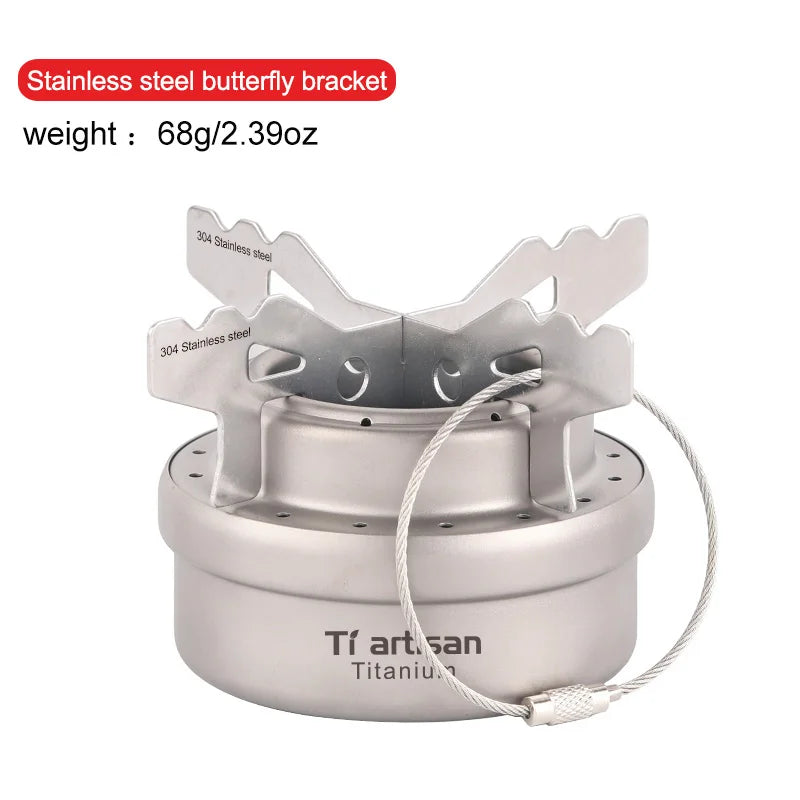Tiartisan Titanium Ultralight Portable Mini Alcohol Stove Outdoor Camping Liquid/Solid Alcohol Pocket Stove With Cover/Stand