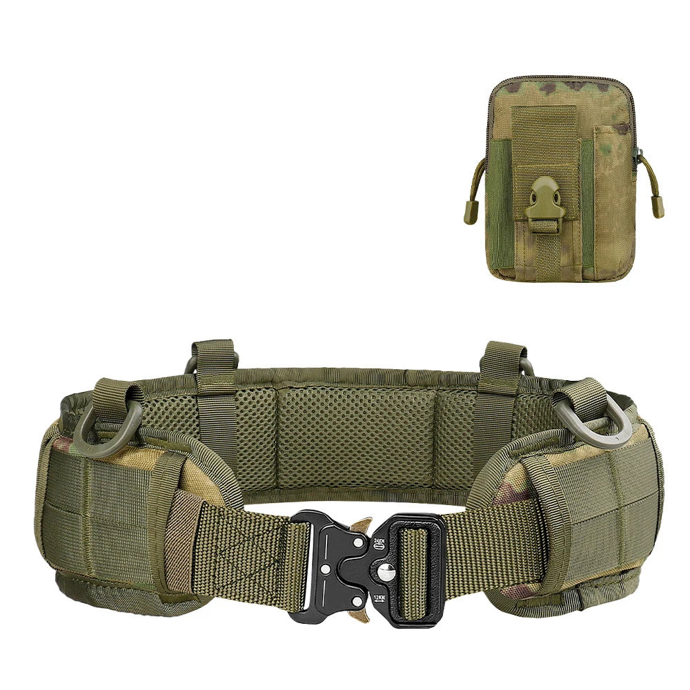 JSJM Tactical Belt Adjustable Belt Outdoor Work Men Belt Combat CS Hunting Paintball Padded Waist Belts Pocket