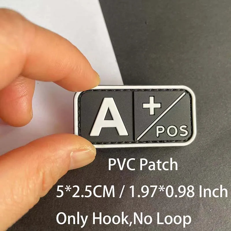 Small Patch with Hook,PVC Blood Type A B AB O POS NEG Emblemen,Patches Military Tactical Badges on Backpack,Outdoor Equipment