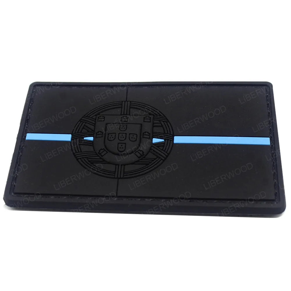 LIBERWOOD Portugal Flag PVC Rubber Embroidery Patch Blue Line Army Badge Tactical Emblem Backpack Applique