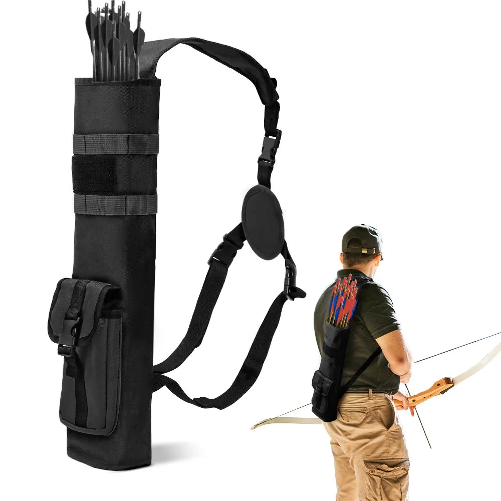 Aljava para arco e flecha para fórmula de três pontos, aljava multifuncional com alça ajustável e bolsos, porta-flechas tático