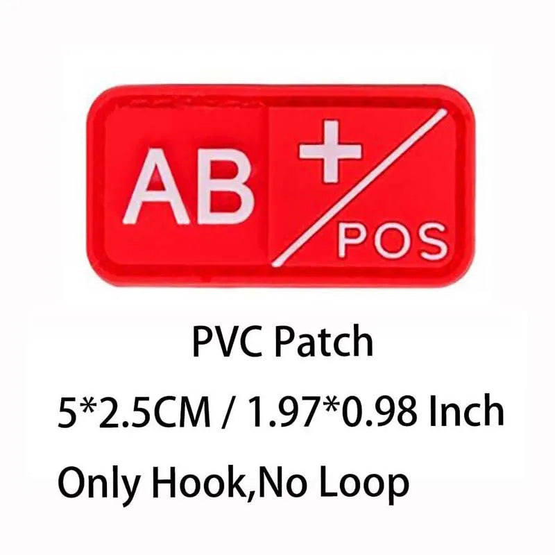 Small Patch with Hook,PVC Blood Type A B AB O POS NEG Emblemen,Patches Military Tactical Badges on Backpack,Outdoor Equipment
