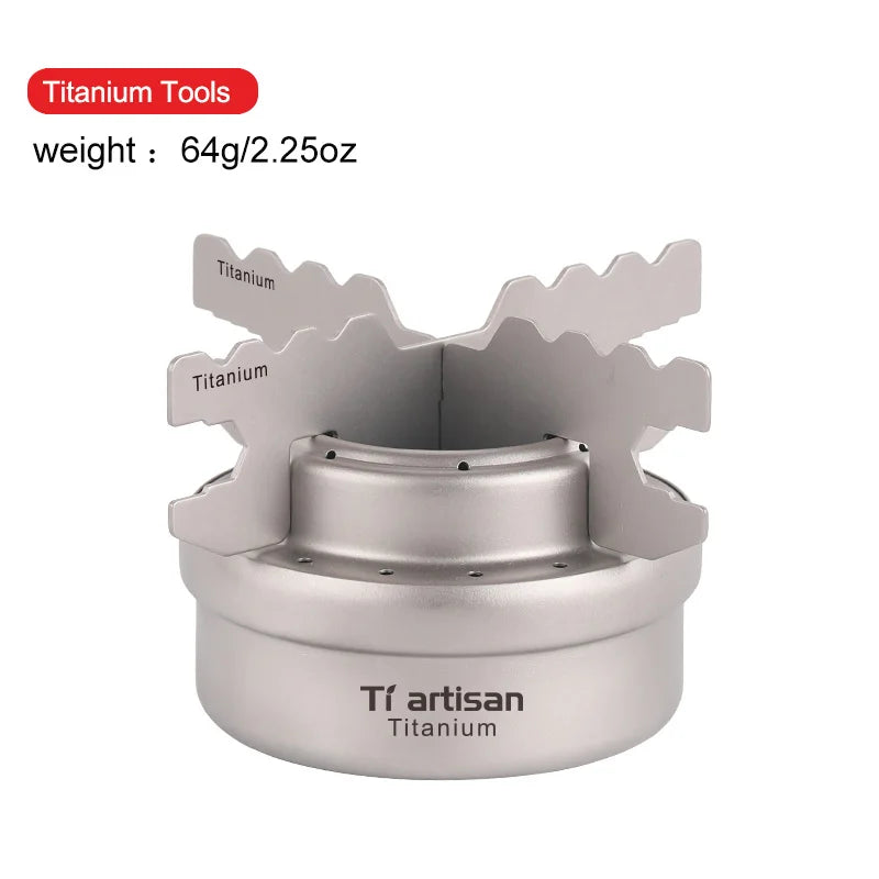 Tiartisan Titanium Ultralight Portable Mini Alcohol Stove Outdoor Camping Liquid/Solid Alcohol Pocket Stove With Cover/Stand