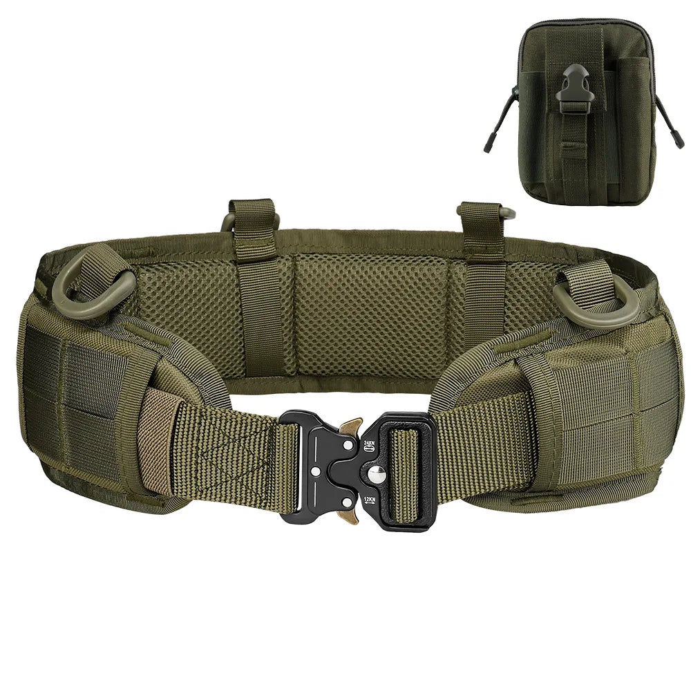 JSJM Tactical Belt Adjustable Belt Outdoor Work Men Belt Combat CS Hunting Paintball Padded Waist Belts Pocket