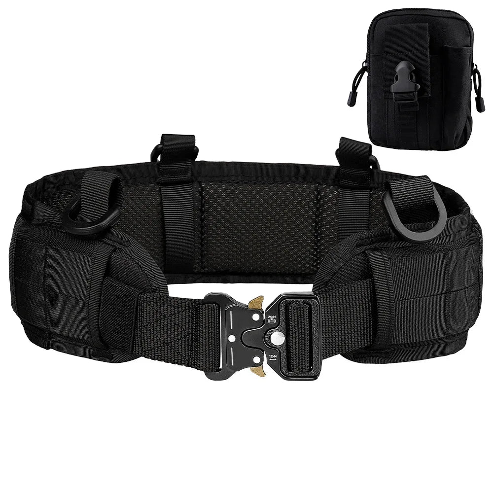 JSJM Tactical Belt Adjustable Belt Outdoor Work Men Belt Combat CS Hunting Paintball Padded Waist Belts Pocket