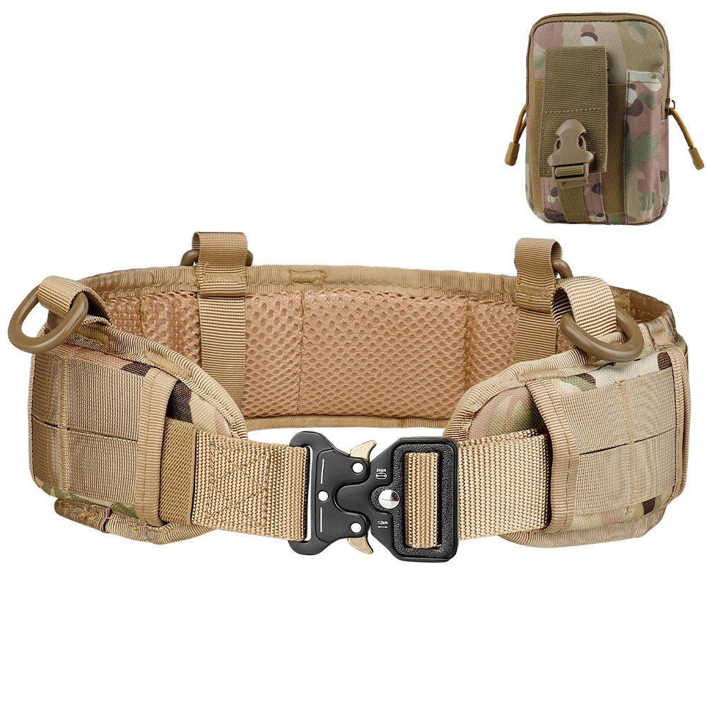 JSJM Tactical Belt Adjustable Belt Outdoor Work Men Belt Combat CS Hunting Paintball Padded Waist Belts Pocket