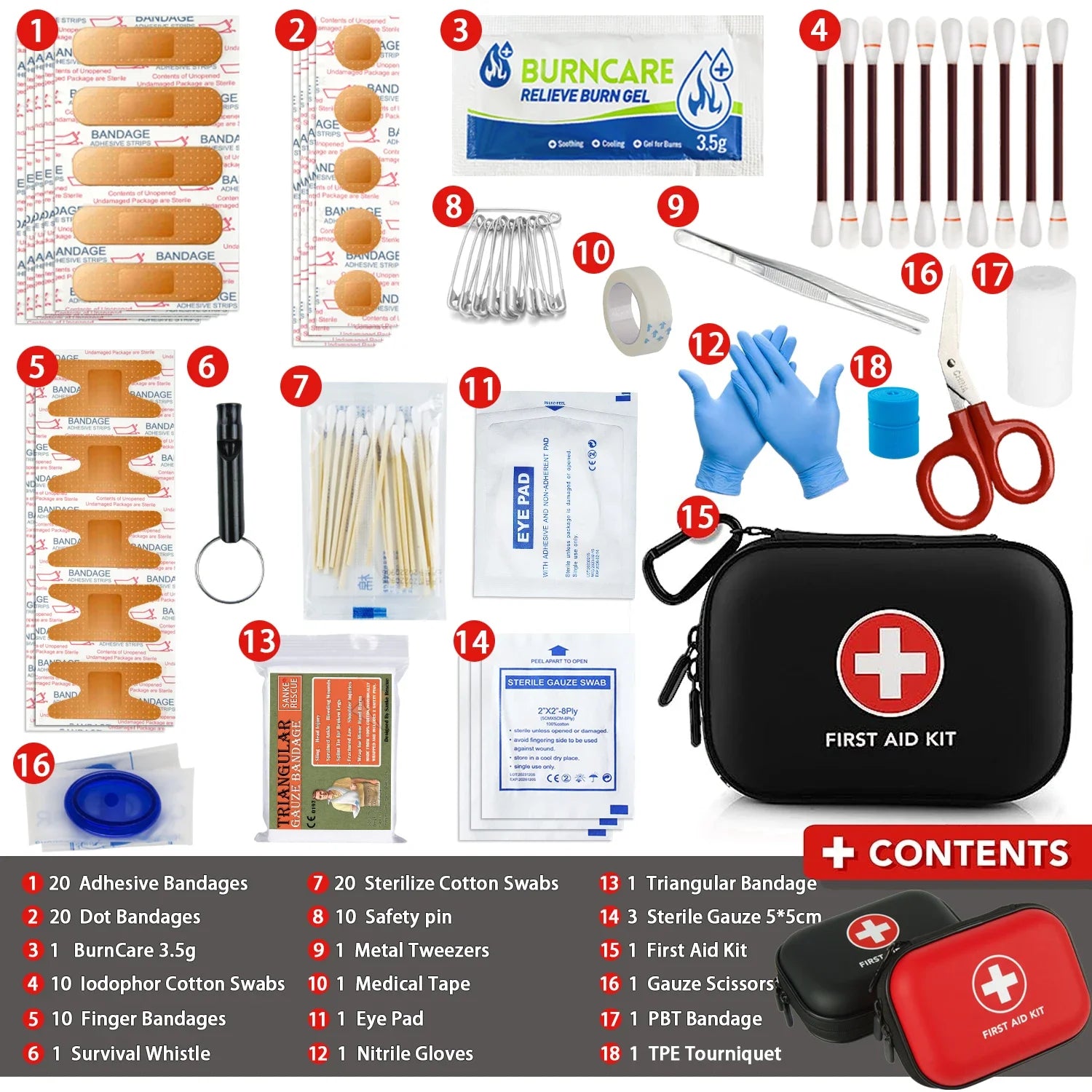 Kit de primeiros socorros multifuncional para emergências médicas,uso doméstico, camping e trilhas.