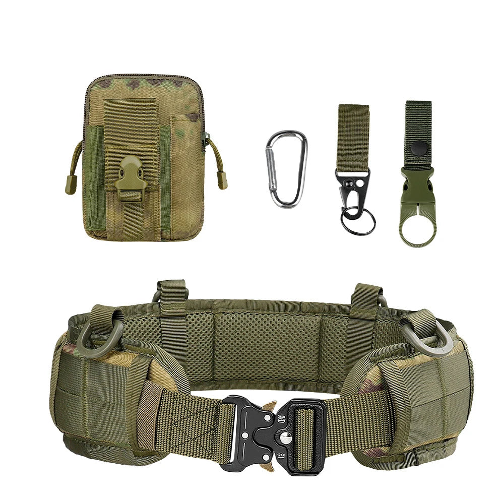 JSJM Tactical Belt Adjustable Belt Outdoor Work Men Belt Combat CS Hunting Paintball Padded Waist Belts Pocket