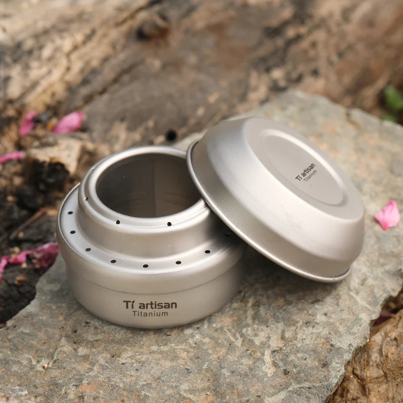 Tiartisan Titanium Ultralight Portable Mini Alcohol Stove Outdoor Camping Liquid/Solid Alcohol Pocket Stove With Cover/Stand