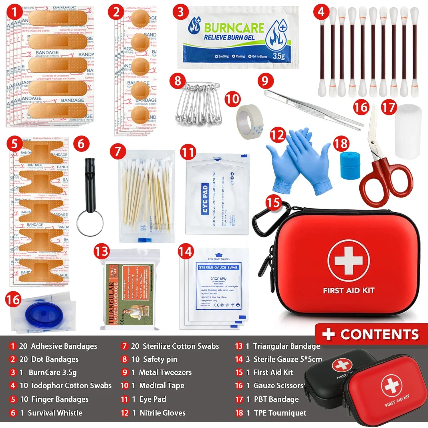 Kit de primeiros socorros multifuncional para emergências médicas,uso doméstico, camping e trilhas.