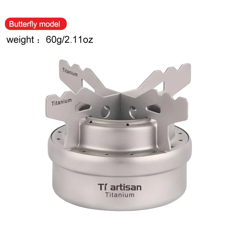 Tiartisan Titanium Ultralight Portable Mini Alcohol Stove Outdoor Camping Liquid/Solid Alcohol Pocket Stove With Cover/Stand
