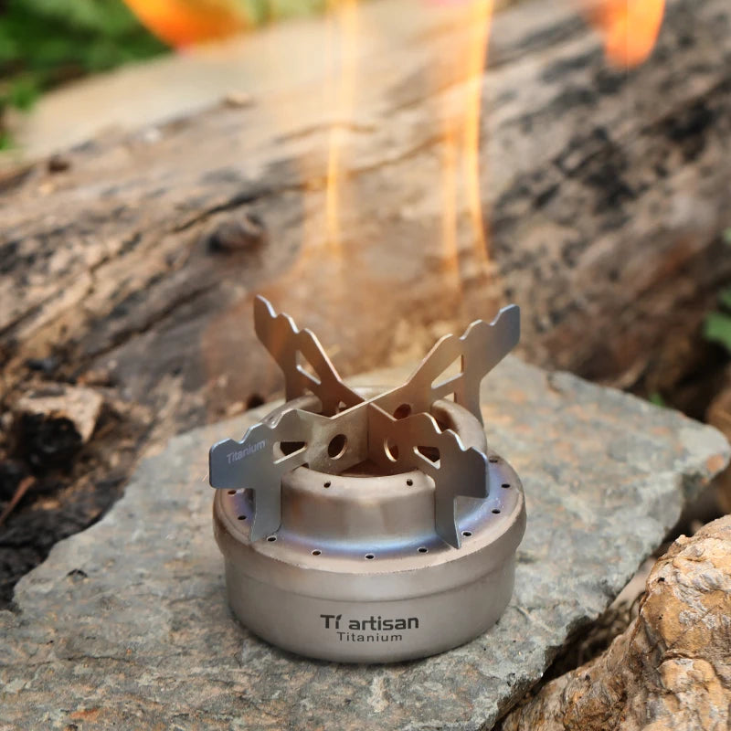 Tiartisan Titanium Ultralight Portable Mini Alcohol Stove Outdoor Camping Liquid/Solid Alcohol Pocket Stove With Cover/Stand