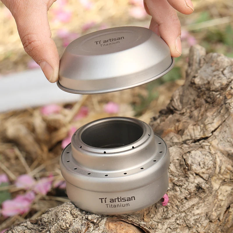 Tiartisan Titanium Ultralight Portable Mini Alcohol Stove Outdoor Camping Liquid/Solid Alcohol Pocket Stove With Cover/Stand