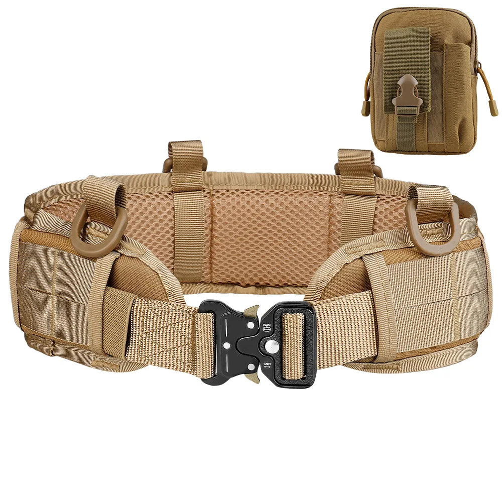 JSJM Tactical Belt Adjustable Belt Outdoor Work Men Belt Combat CS Hunting Paintball Padded Waist Belts Pocket