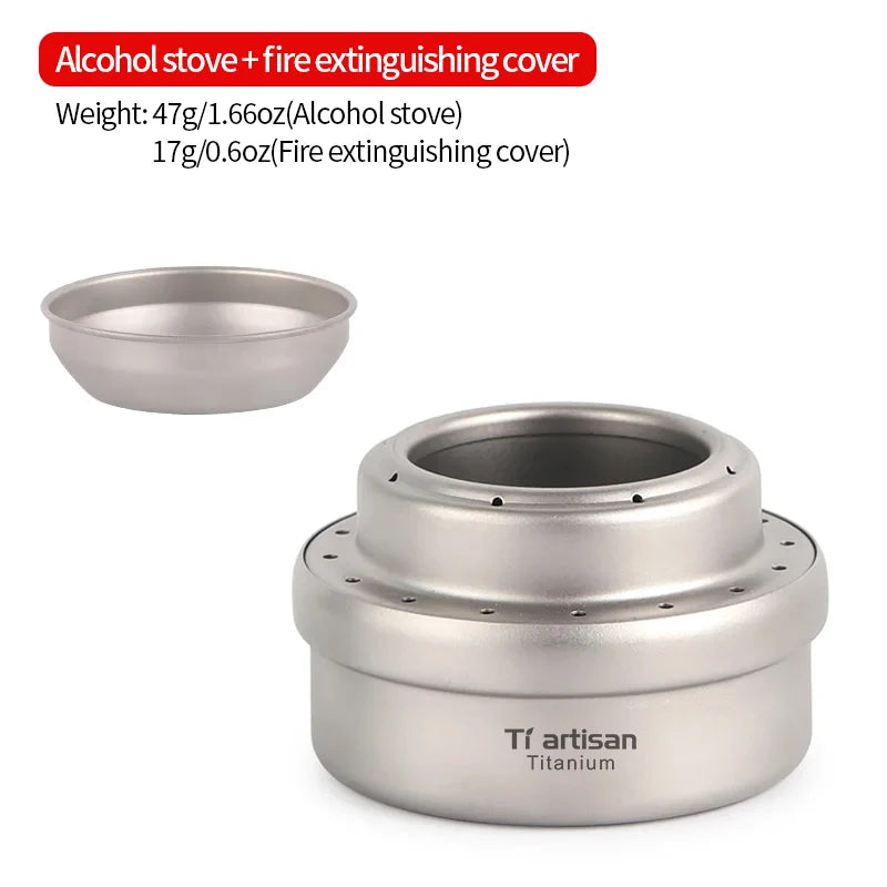Tiartisan Titanium Ultralight Portable Mini Alcohol Stove Outdoor Camping Liquid/Solid Alcohol Pocket Stove With Cover/Stand