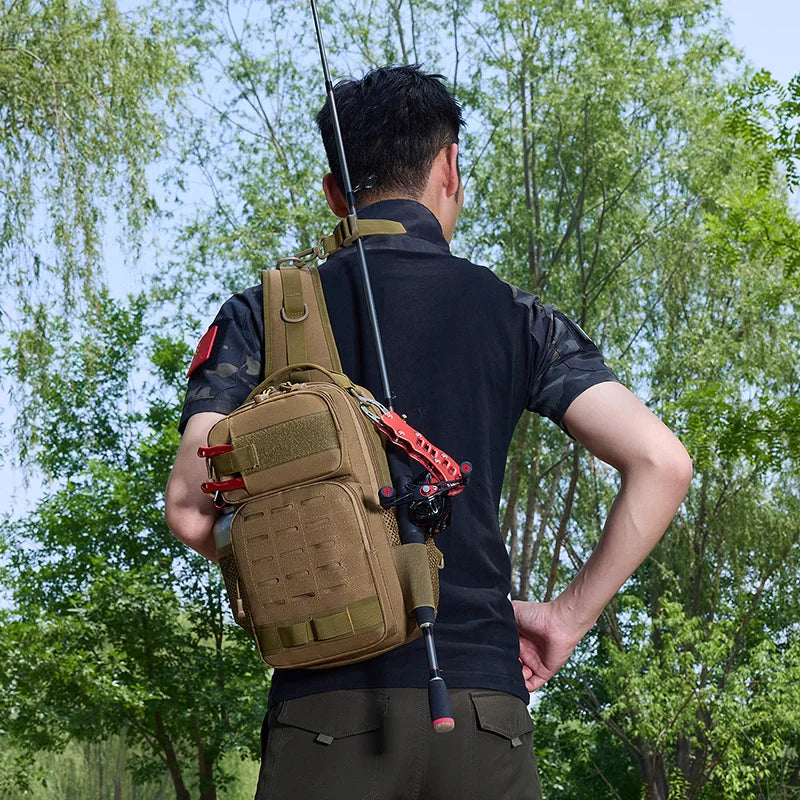 Tactical Climbing Chest Bag Backpack Accessories Lure Outdoor Fishing Camping Hiking Bag with Rod Holder Men Molle Fanny Pack