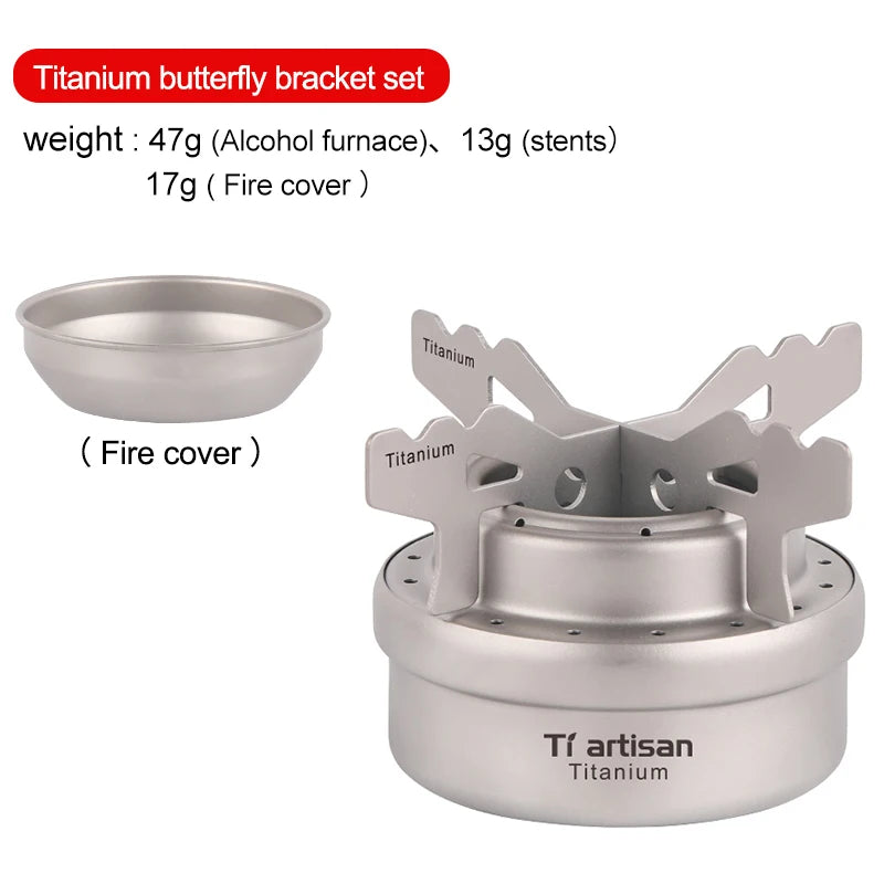 Tiartisan Titanium Ultralight Portable Mini Alcohol Stove Outdoor Camping Liquid/Solid Alcohol Pocket Stove With Cover/Stand